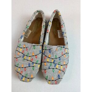 TOMS Alpargata Christmas Lights Gray Canvas Faux Fur Lined Shoes Womens 8
